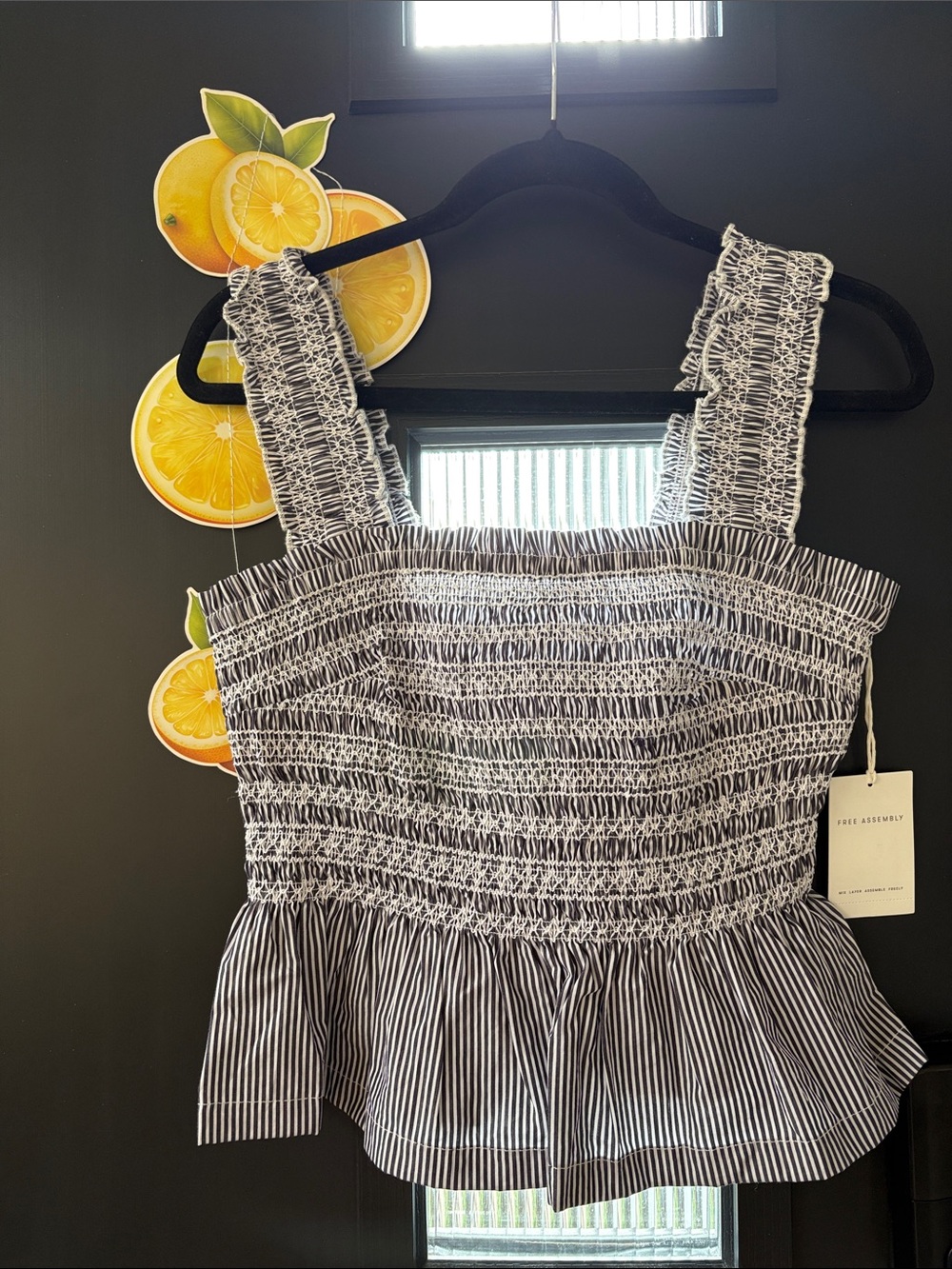 Free Assembly Striped Smocked Peplum Cami in Navy & White NWT